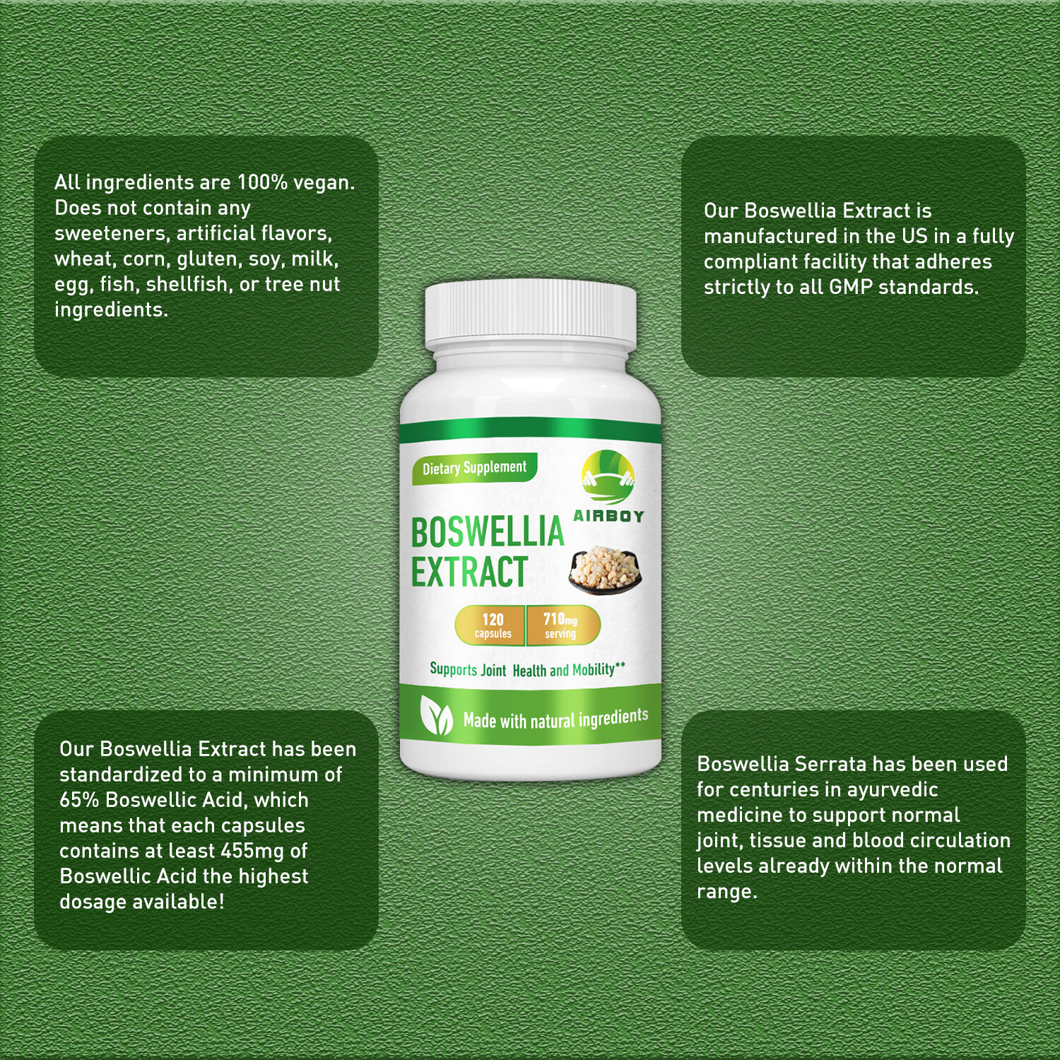 120pcs Boswellia Extract 710mg Capsules – BioPerine – Joint Health, Relieve Pain