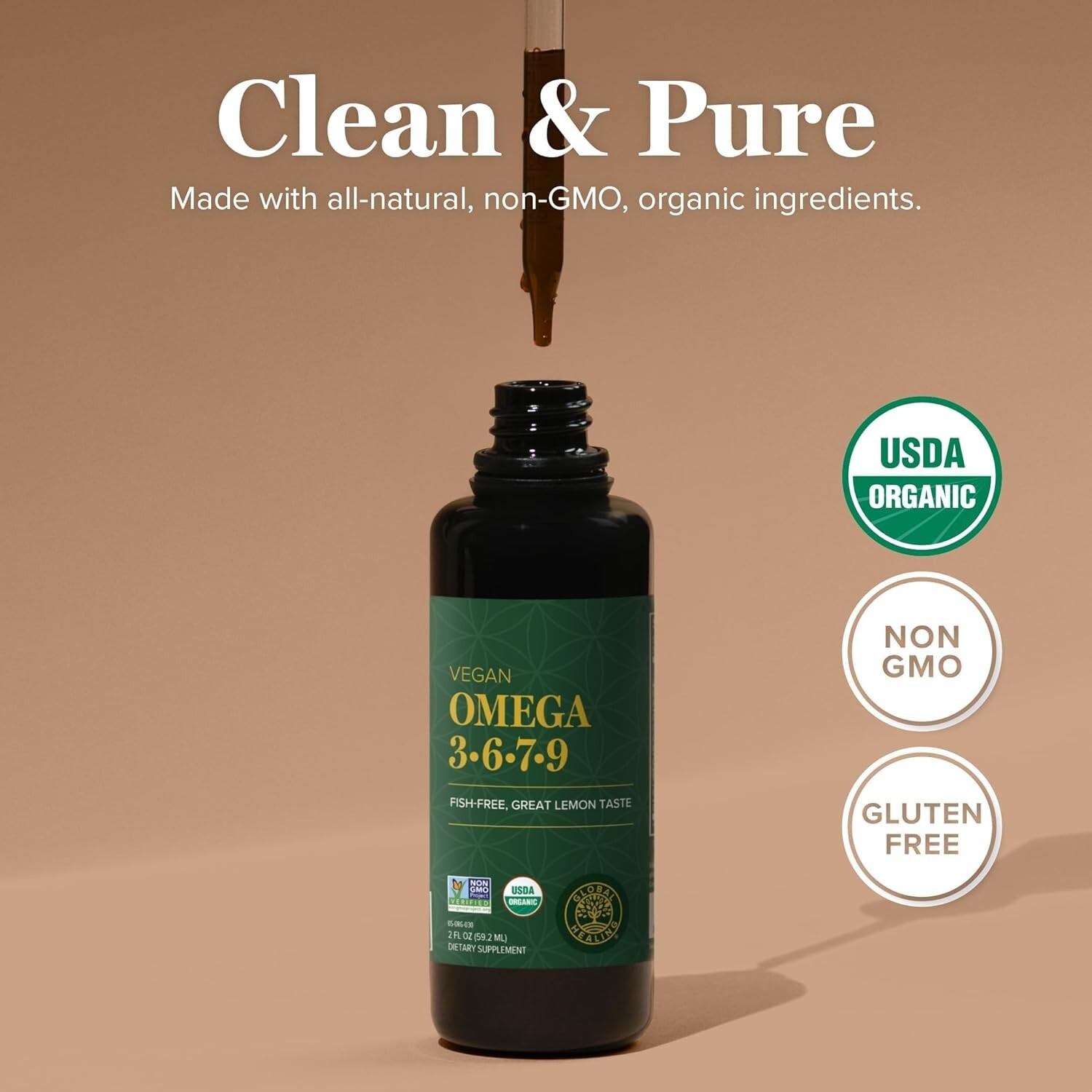 Global Healing Organic Omega 3 6 9 and 7 (Seaberry CO2 Extract) | 2 FL Oz