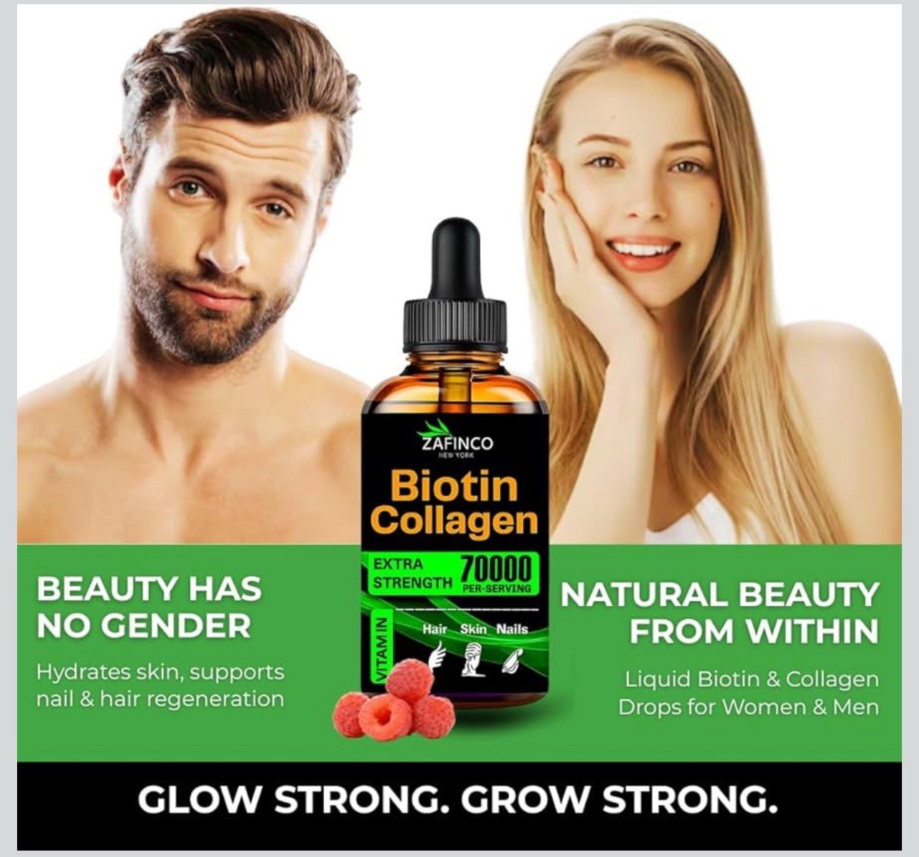 Liquid Drops Biotin Collagen. Extra Strength 70000/serving Halal 5 Bottles