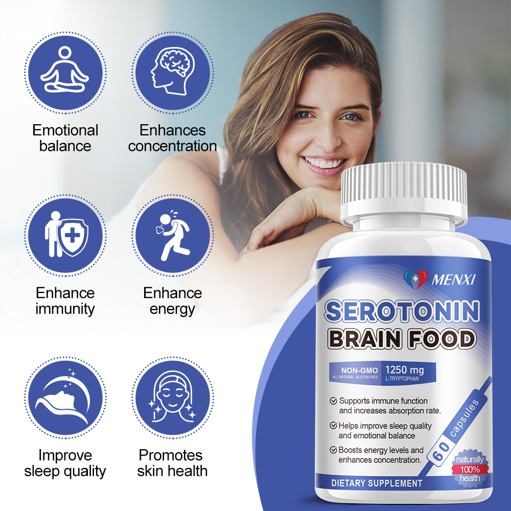 Serotonin Brain Food 1250mg L-Tryptophan Mood Support Stress Relief Supplement
