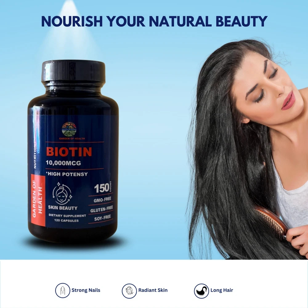 Biotin 10000mcg Hair Skin Nail Growth High Potency Supplement 150 Capsules NEW