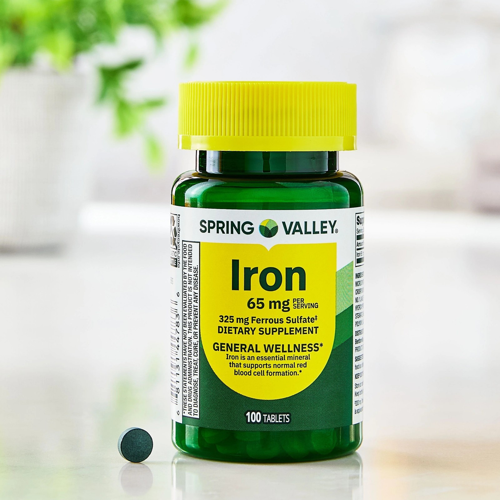 Spring Valley Iron General Wellness Dietary Supplement Tablets, 65 mg, 100 Count