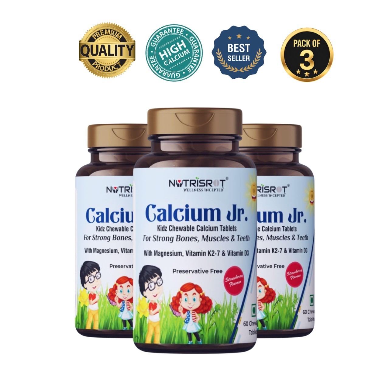 NUTR.ISROT Calcium Jr Kids 60 Chewable Tabs Pack of 3