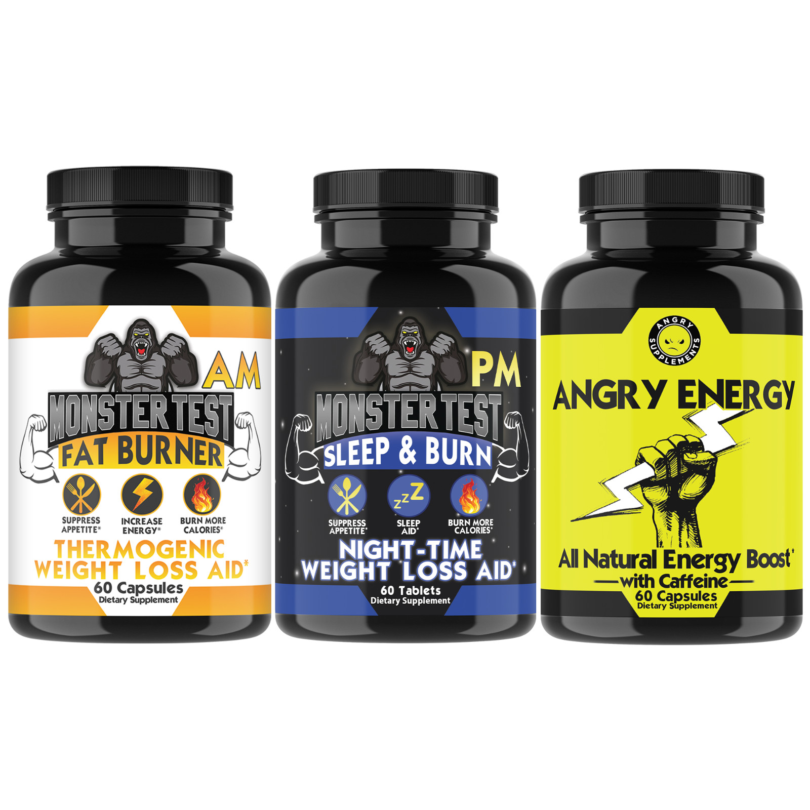 Monster Fat Burn AM + PM + Angry Energy Metabolism & Natural Energy Boost 3PK