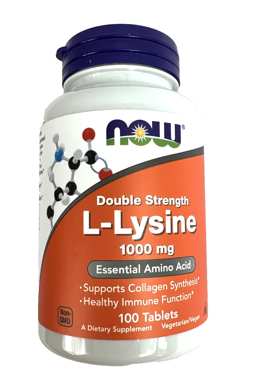 NOW Double Strength L-Lysine 1000 mg 100 Tablets Cold Sores Best By 12/2030 NEW