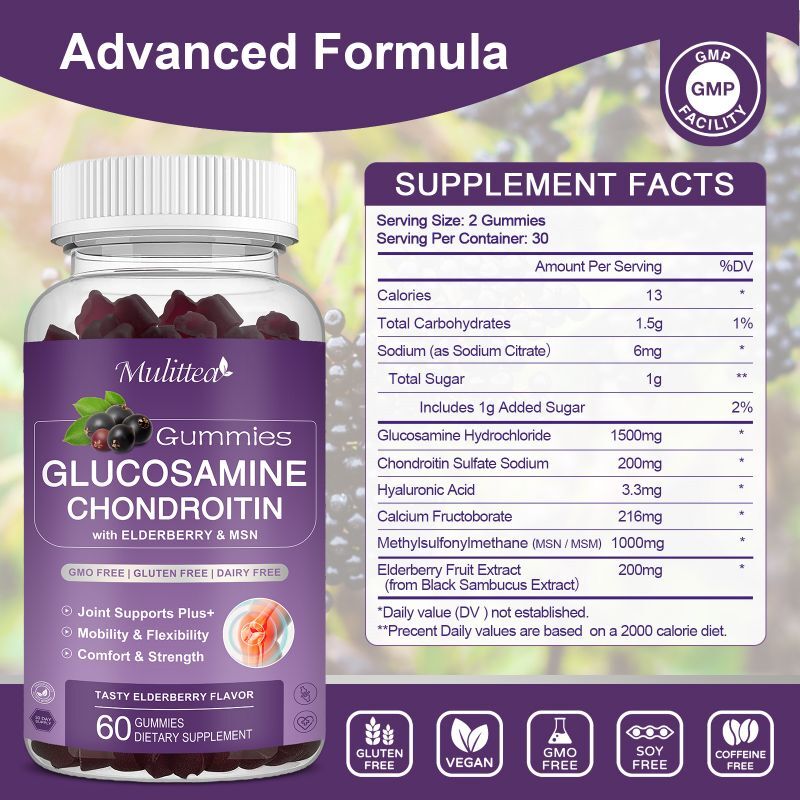 2 Pack 1500mg Glucosamine Chondroitin Gummies MSM Triple Strength Joint Support