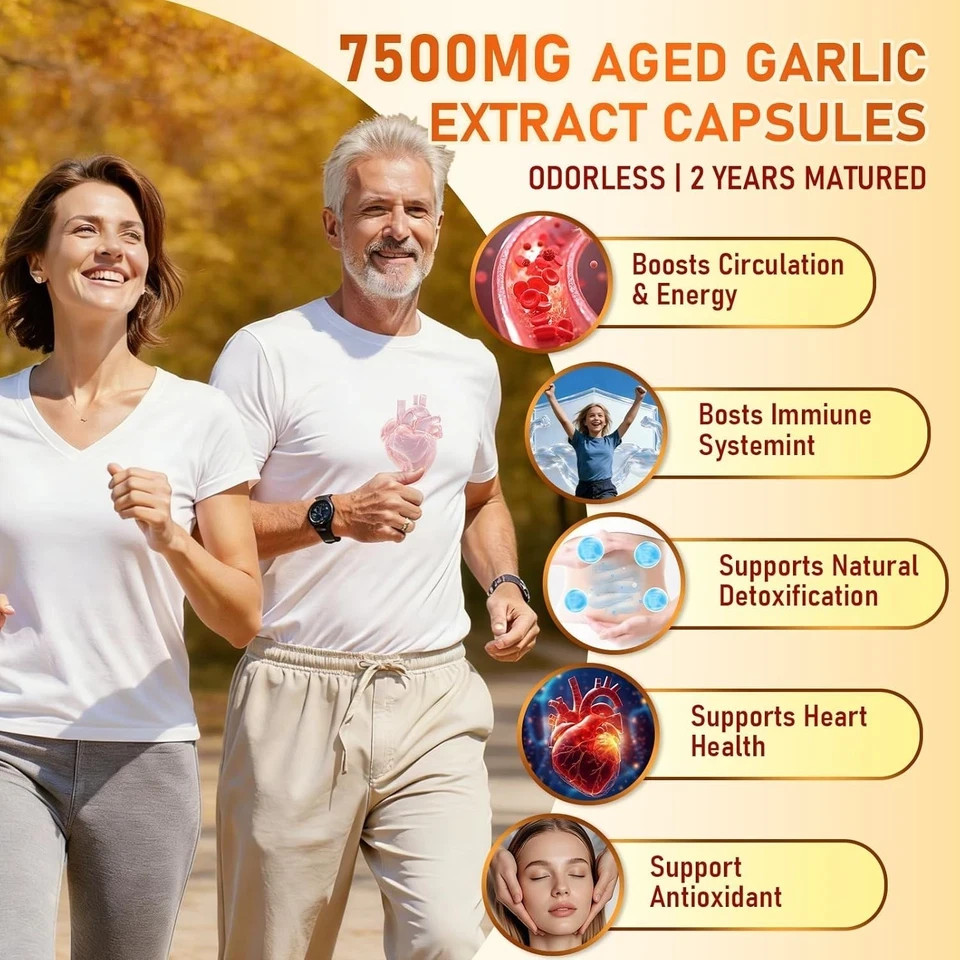 Odorless Garlic 7500mg Per Servings, 300 Softgels | 2 Years Aged Garlic Extra…