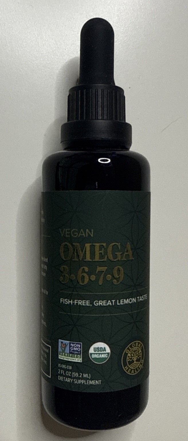 Global Healing Organic Omega 3•6•7•9, fish free, 2 Fl Oz( 59.2ml) vegan, lemon.