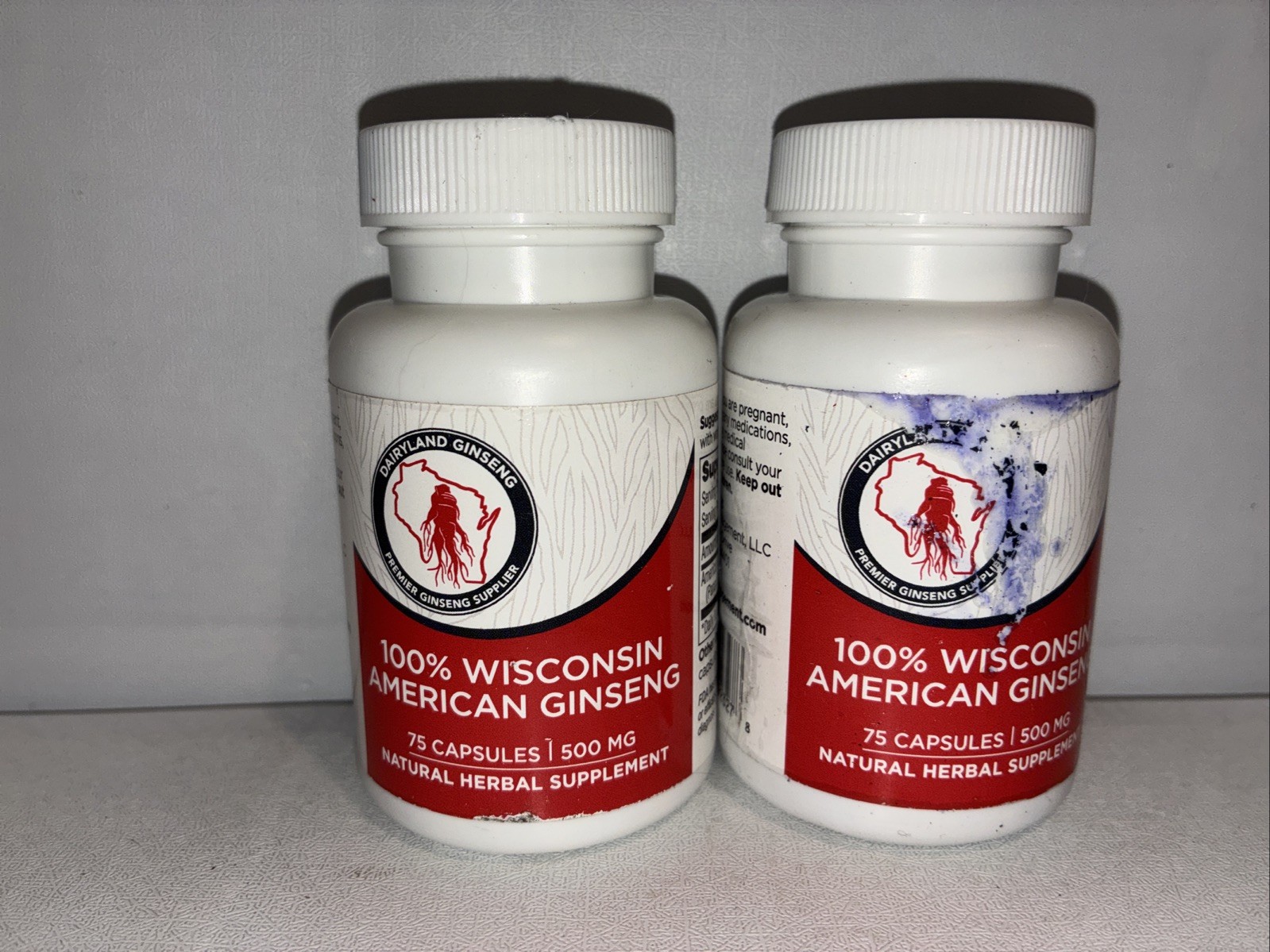 Lot Of 2-100% Wisconsin American Ginseng, 500 mg, 75 Capsules