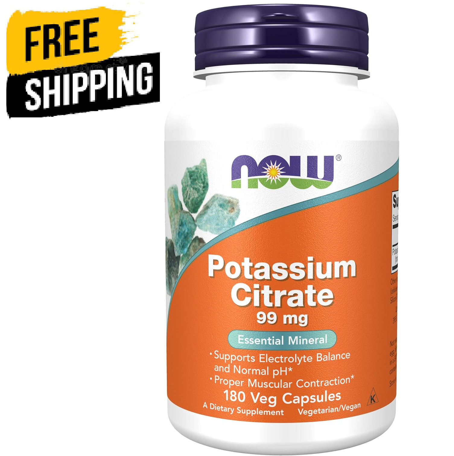 NOW Foods Supplements, Potassium Citrate 99 mg, 180 veg Capsules