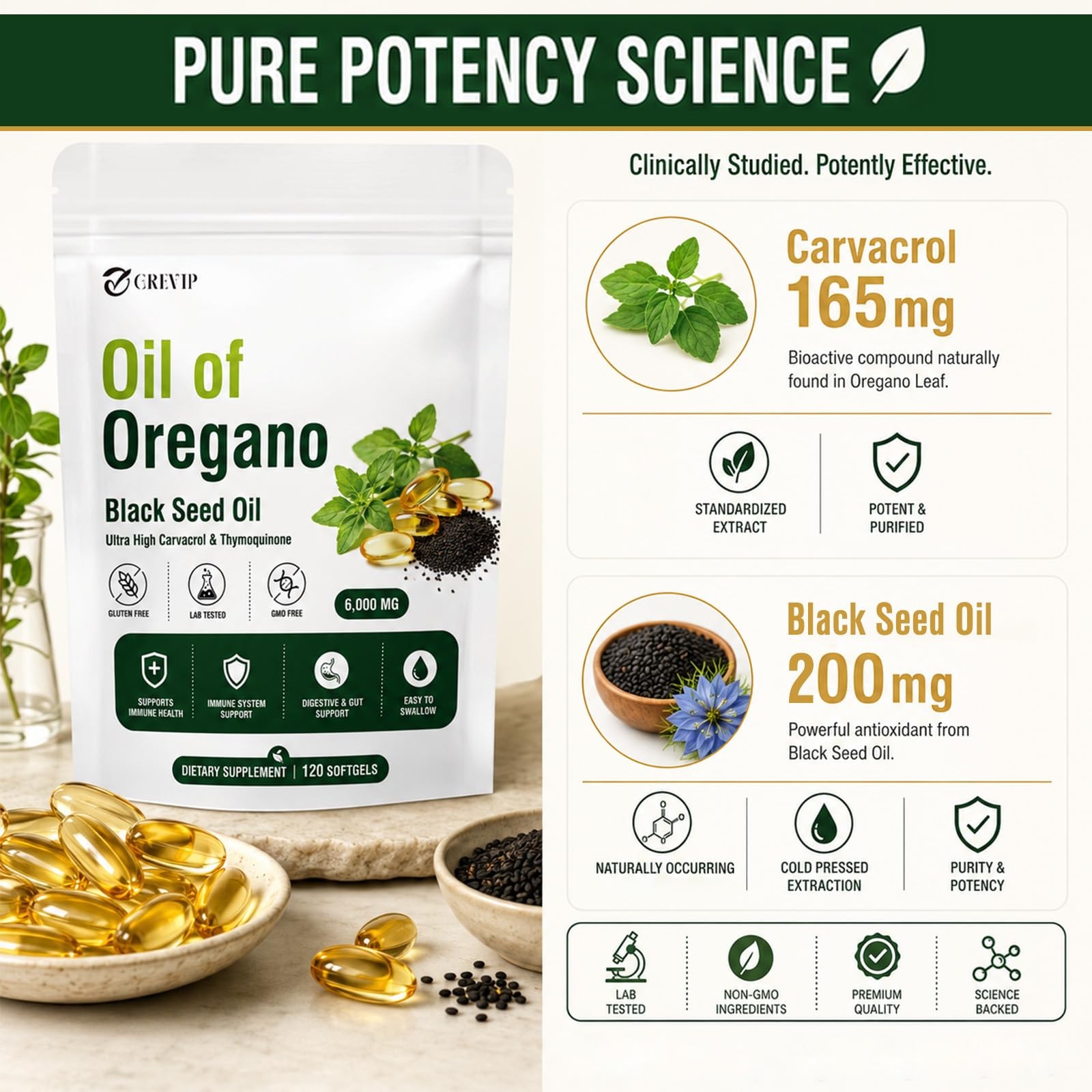 GREVIP Oil of Oregano Softgels with Black Seed Oil, 2 in 1 Count (Pack 1)
