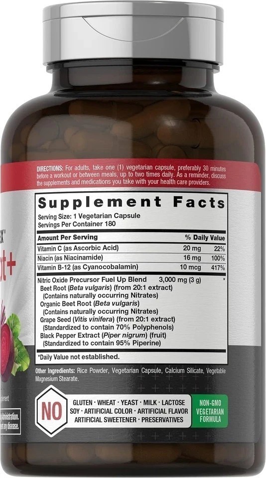 NEW Nitric Oxide Beet Root Capsules | With Nitrates | 180 Count | by Horbaach