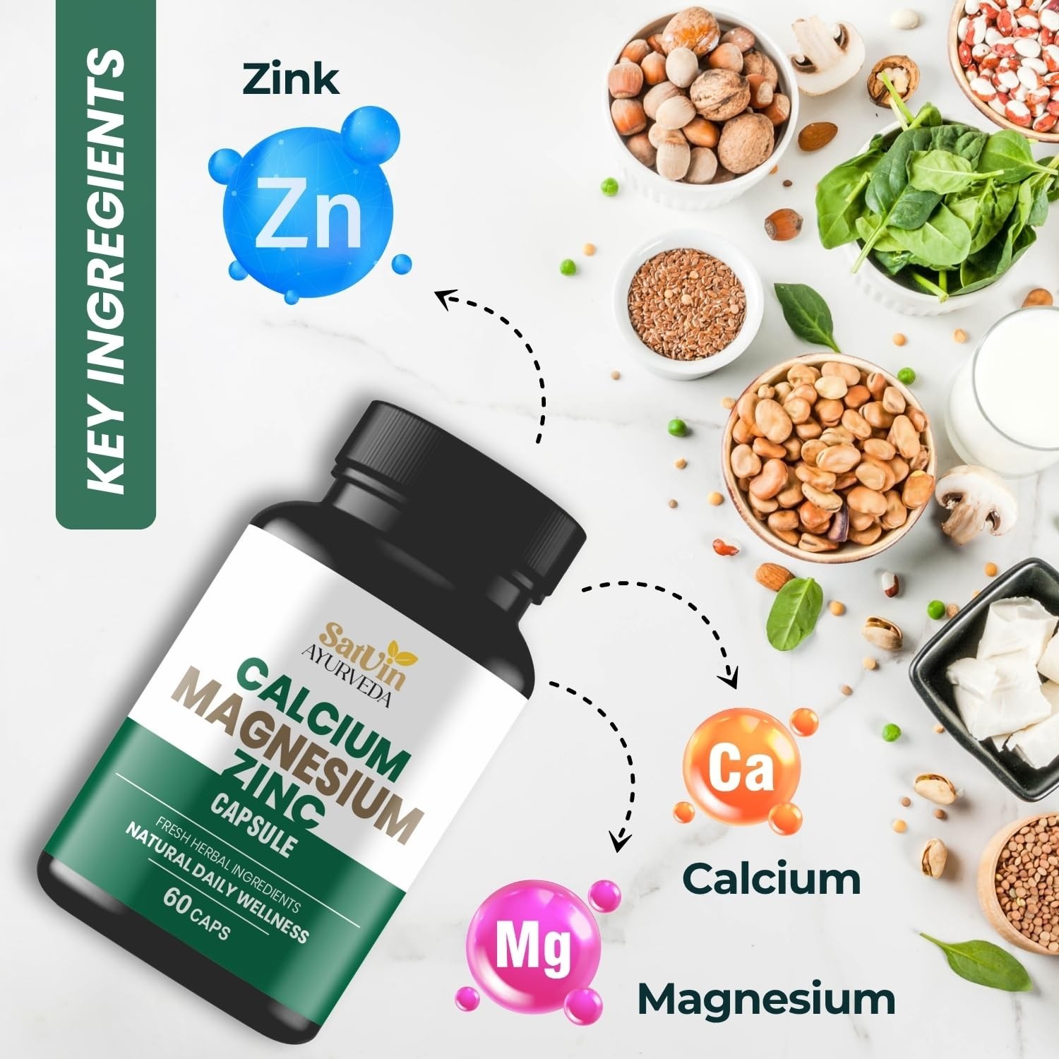 SAT.VIN AYURVEDA Calcium Magnesium Zinc 300 Veg Caps