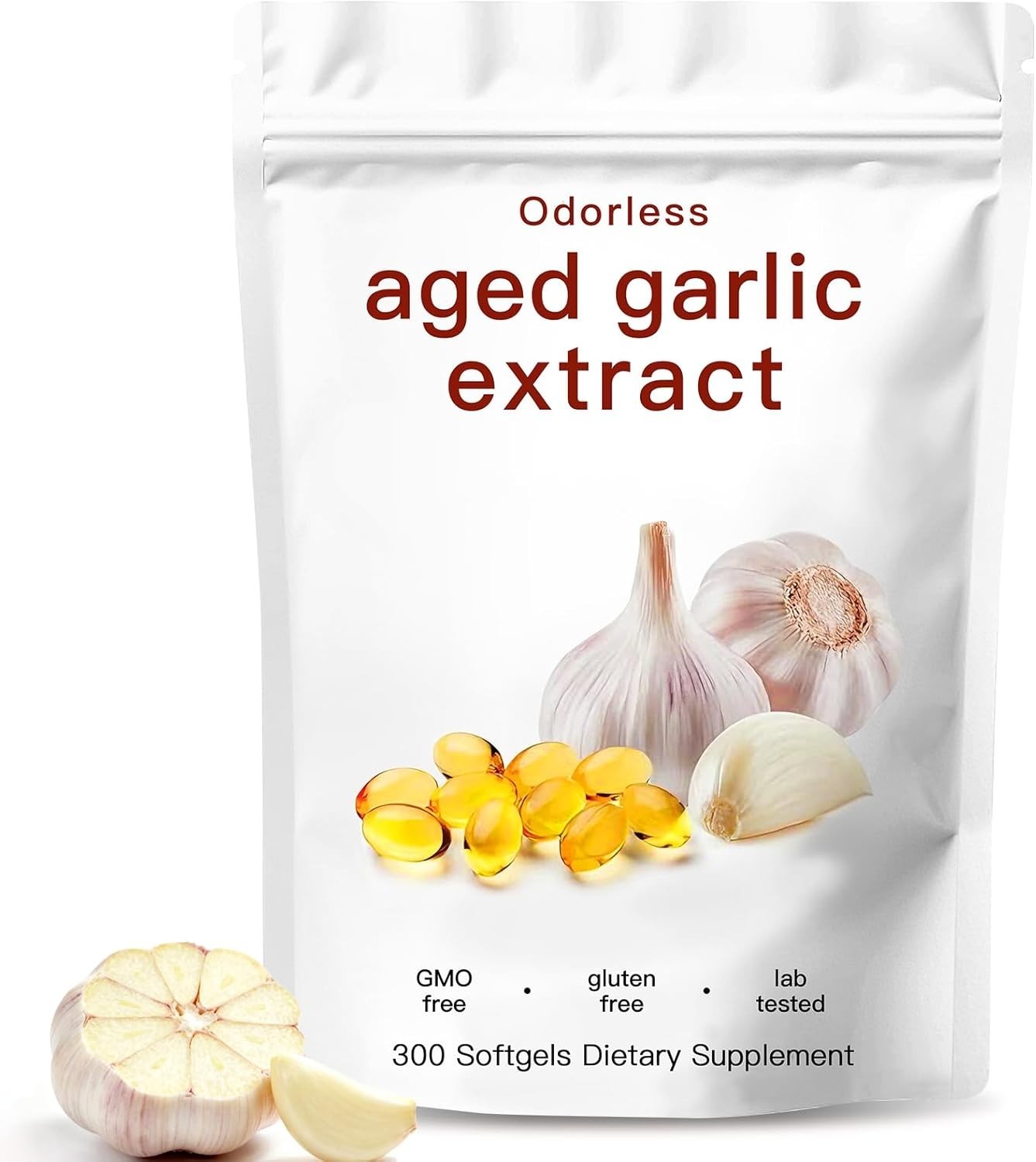 Odorless Garlic 7500mg Per Servings, 300 Softgels | 2 Years Aged Garlic Extra…