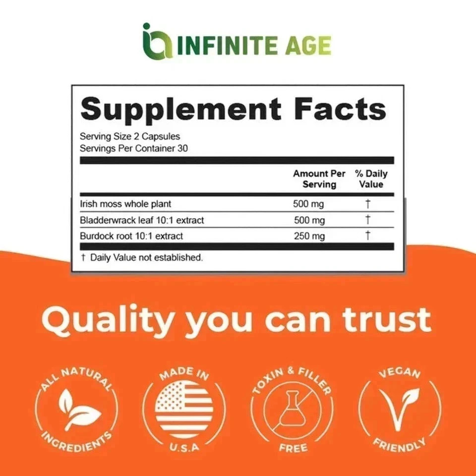 INFINITE AGE 1250mg Sea Moss Advanced Superfood, High-Potency, Vegan – 60 Count