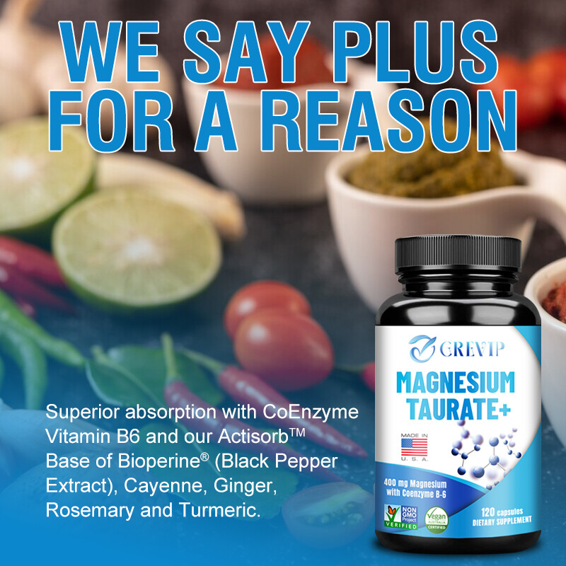 120pcs Magnesium Taurate 400mg – Cardiovascular Health, Reduces Anxiety, Non-GMO