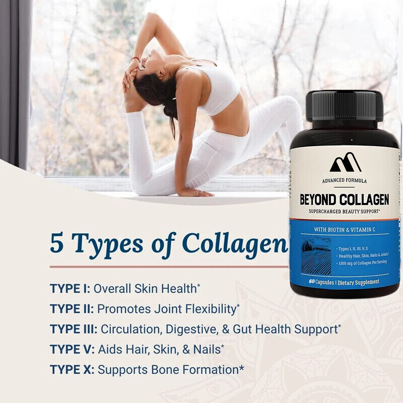 Type I, II, III, V, X Hydrolyzed Mixed Biotin and Vitamin C – Collagen Capsules