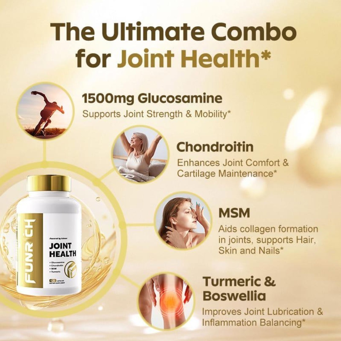 FUNRICH Joint Health Formula-120 Capsules Glucosamine,Chondroitin,MSM & Turmeric