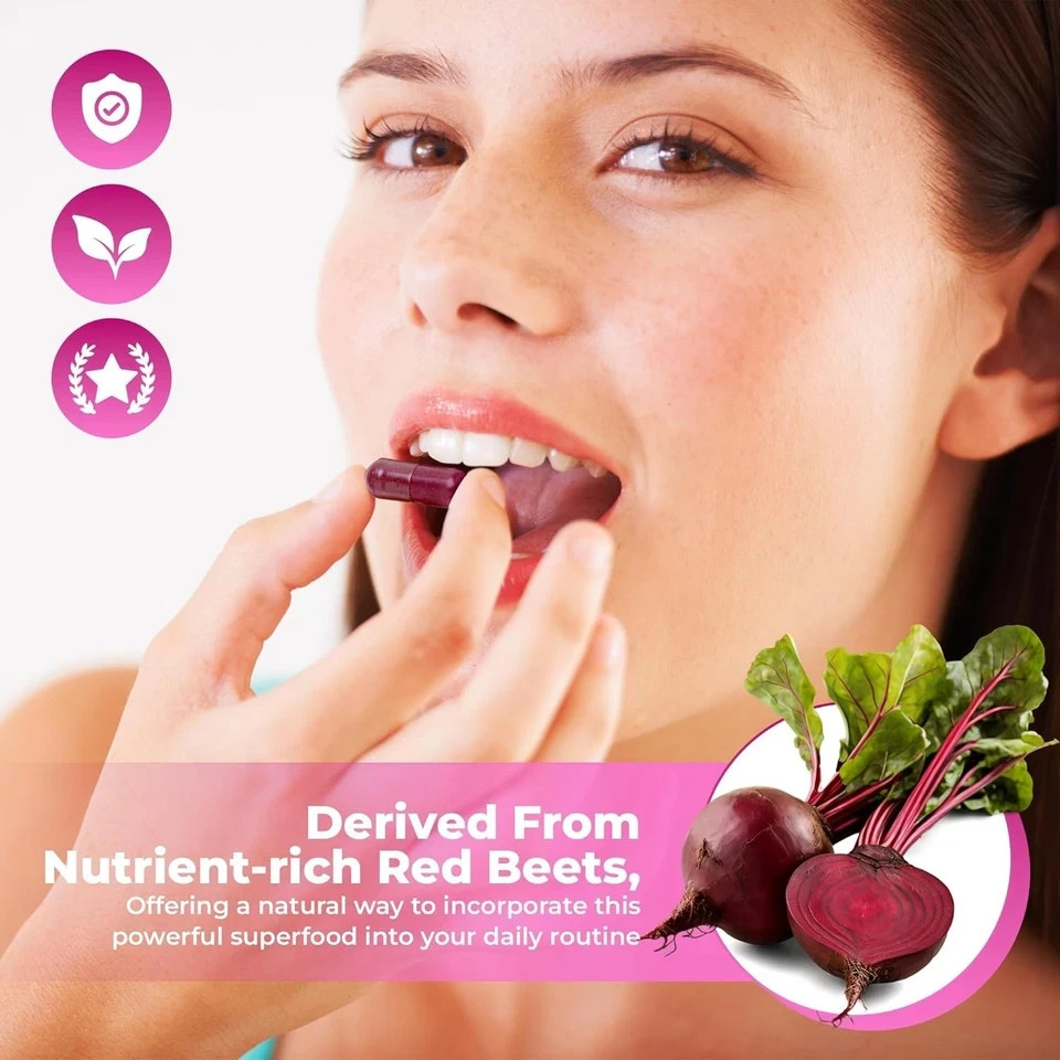 3X Rosabella Organic Beet Root 60 Capsules Natural Energy Boost Blood Pressure