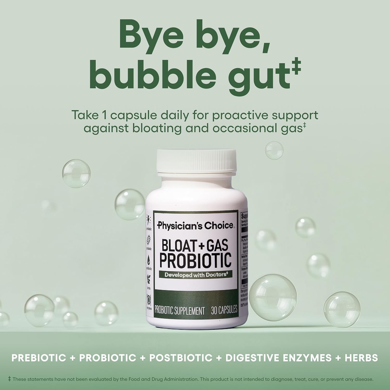 Physician’s CHOICE Bloat & Gas Probiotic 5-in-1 Proactive Support + Daily Relief