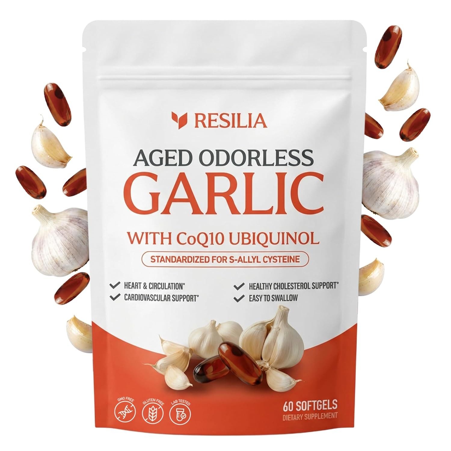 Resilia Garlic Extract 600mg Softgels (60 Count) – Odorless Aged Garlic Extra…