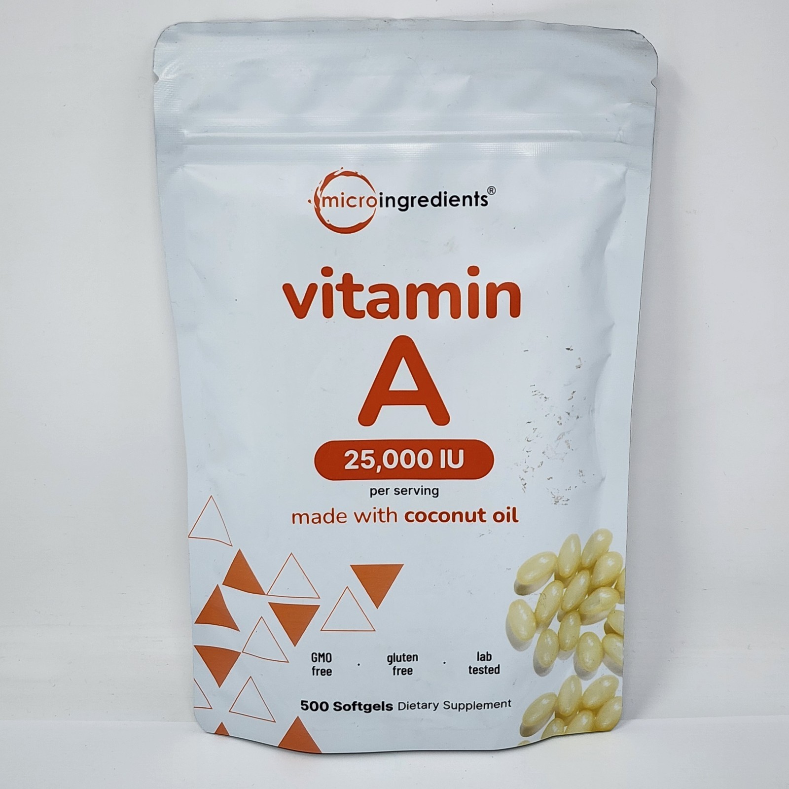Micro Ingredients Vitamin A, 25000 IU with Coconut Oil, 500 Softgels Exp 06/2027