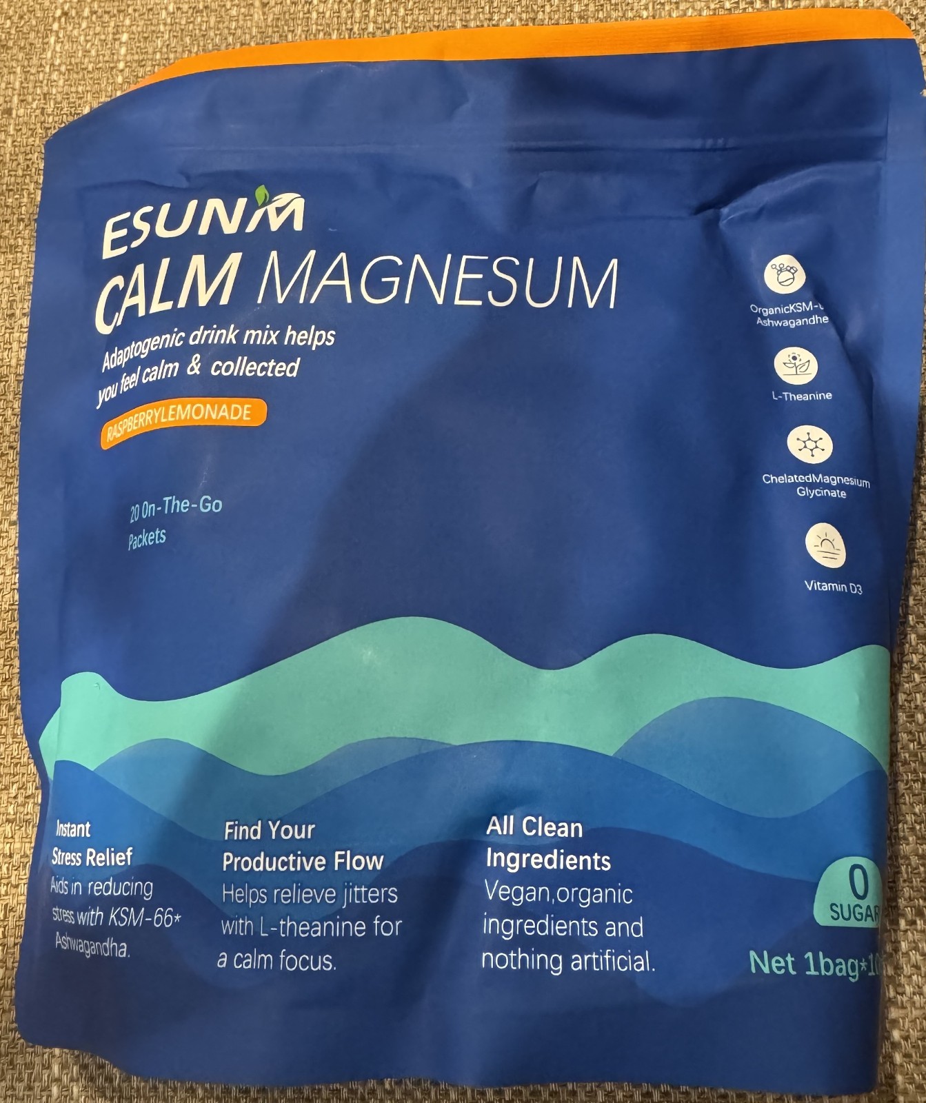 Esunm Calm Magnesium 20 Count Powder Packets Raspberry Lemonade 7/27