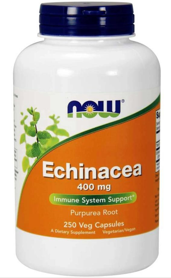 NOW FOODS Echinacea 400 mg Non-GMO 250 Veg Capsules Best Used By 06/2026