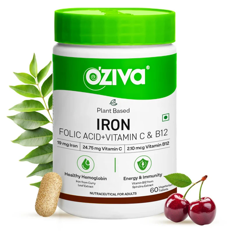 OZiva Iron Folic Acid + Vitamin For Hemoglobin, Immunity & Energy, 60 Tablets