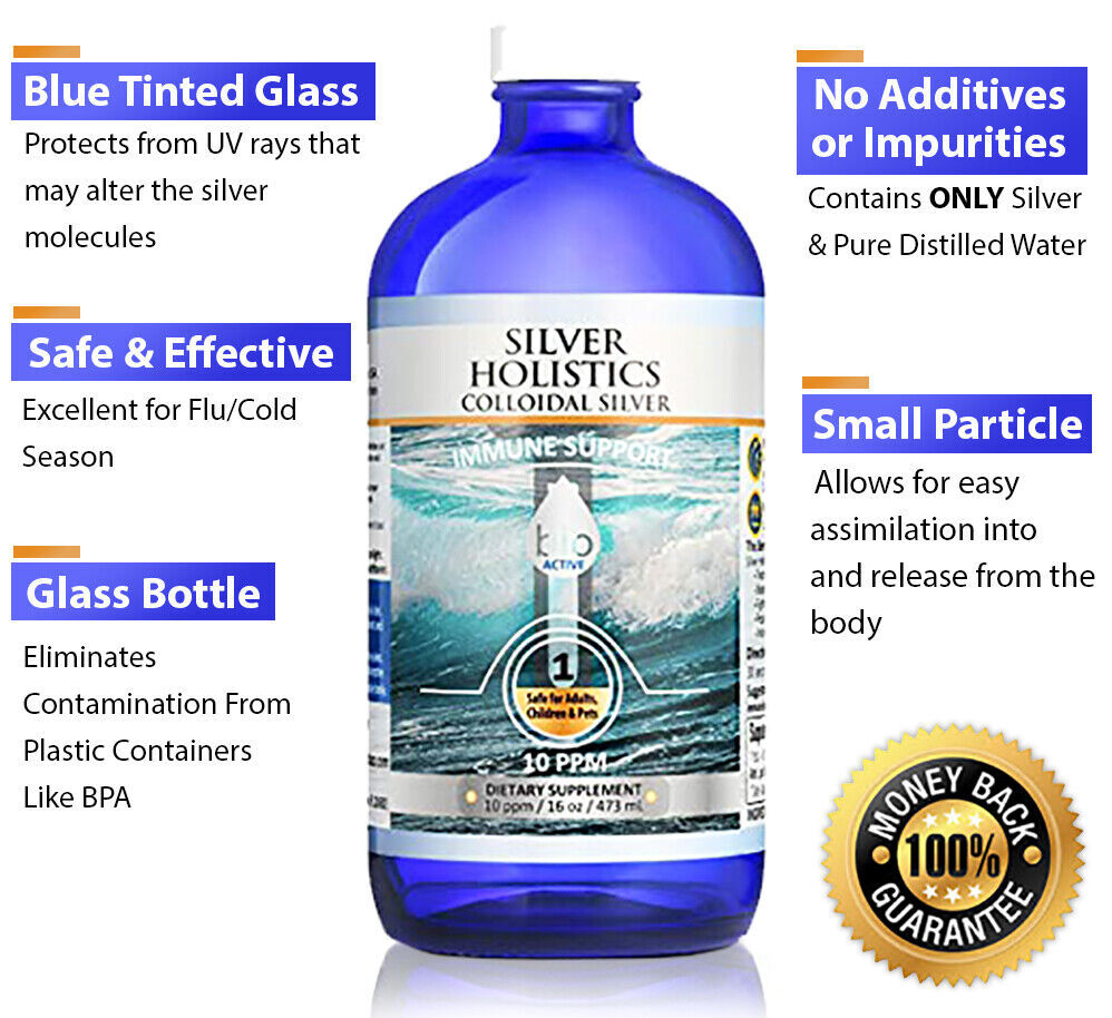 Silver Holistics Colloidal Silver Spray Immune Support Supplement Nano Solution