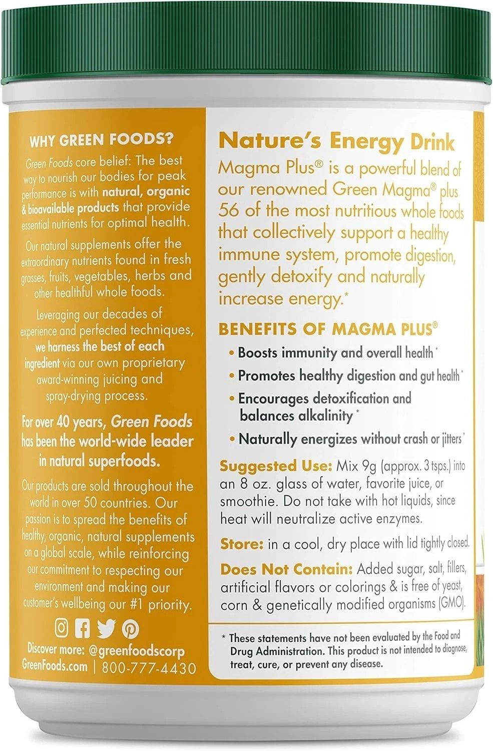 Green Foods – Magma Plus • The Ultimate Superfood • 10.6 oz Each (Pack of 2)
