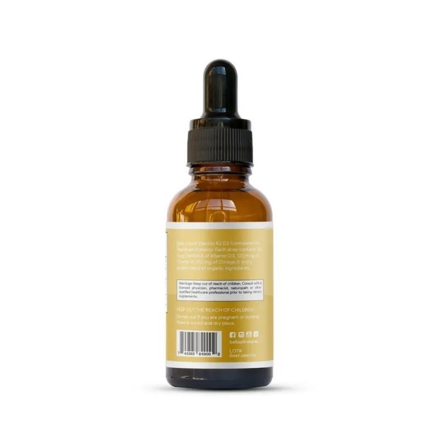 Bella All Natural Vitamin D3 K2 Drops Organic Omega 3 MCT Oil 50ml Supplement+-