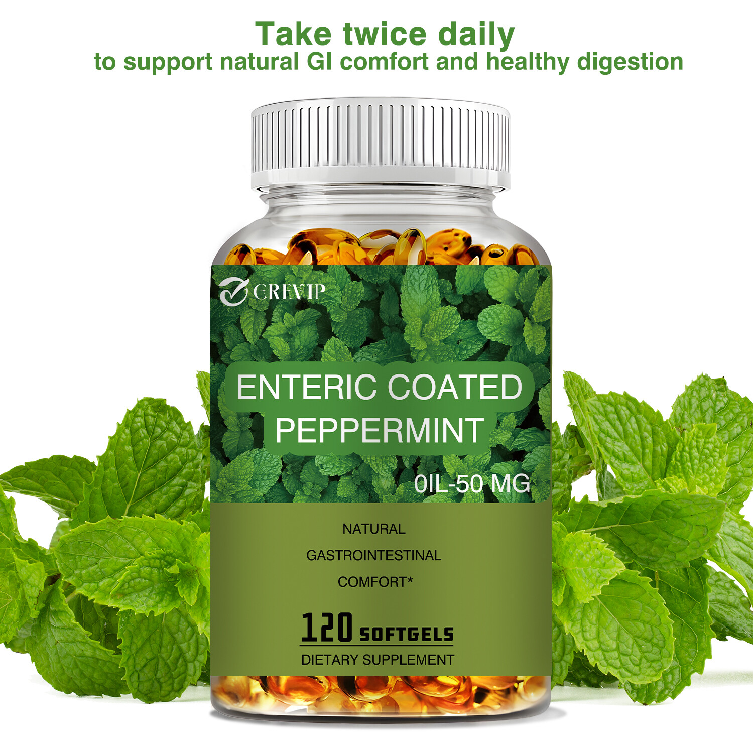 120pcs Enteric Coated Peppermint-for Abdominal Pain,Improved Nutrient Absorption