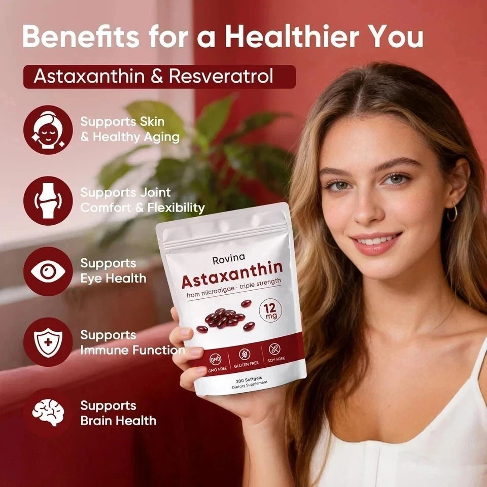 Rovina Astaxanthin, Baleno Astaxanthin 12Mg Antioxidant Supplement for Daily Wel