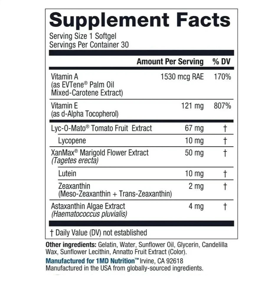 3 Pack 1MD Nutrition Vision MD Eye Vitamin CARMIS Formula – 30 Softgels | USA..