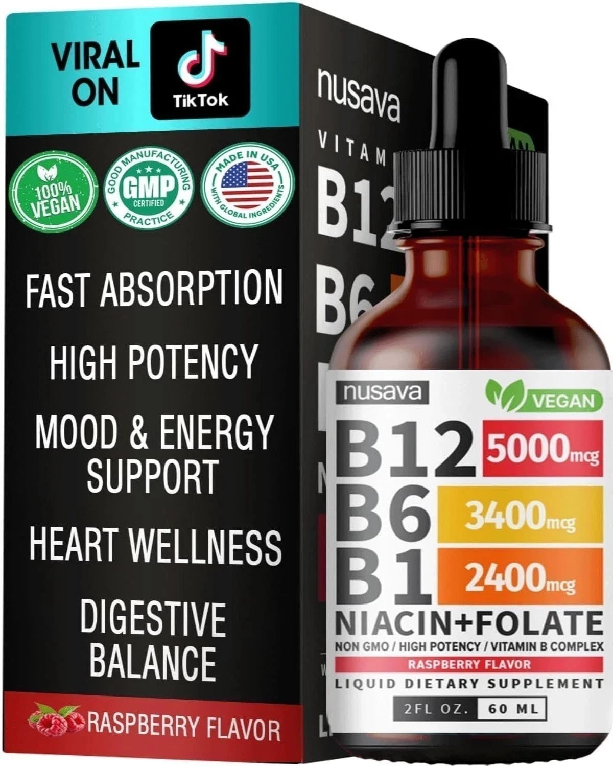 Vitamin Nusava B complex – B 12, B 6 & B 1 + Niacin & Folate – Double pack NEW