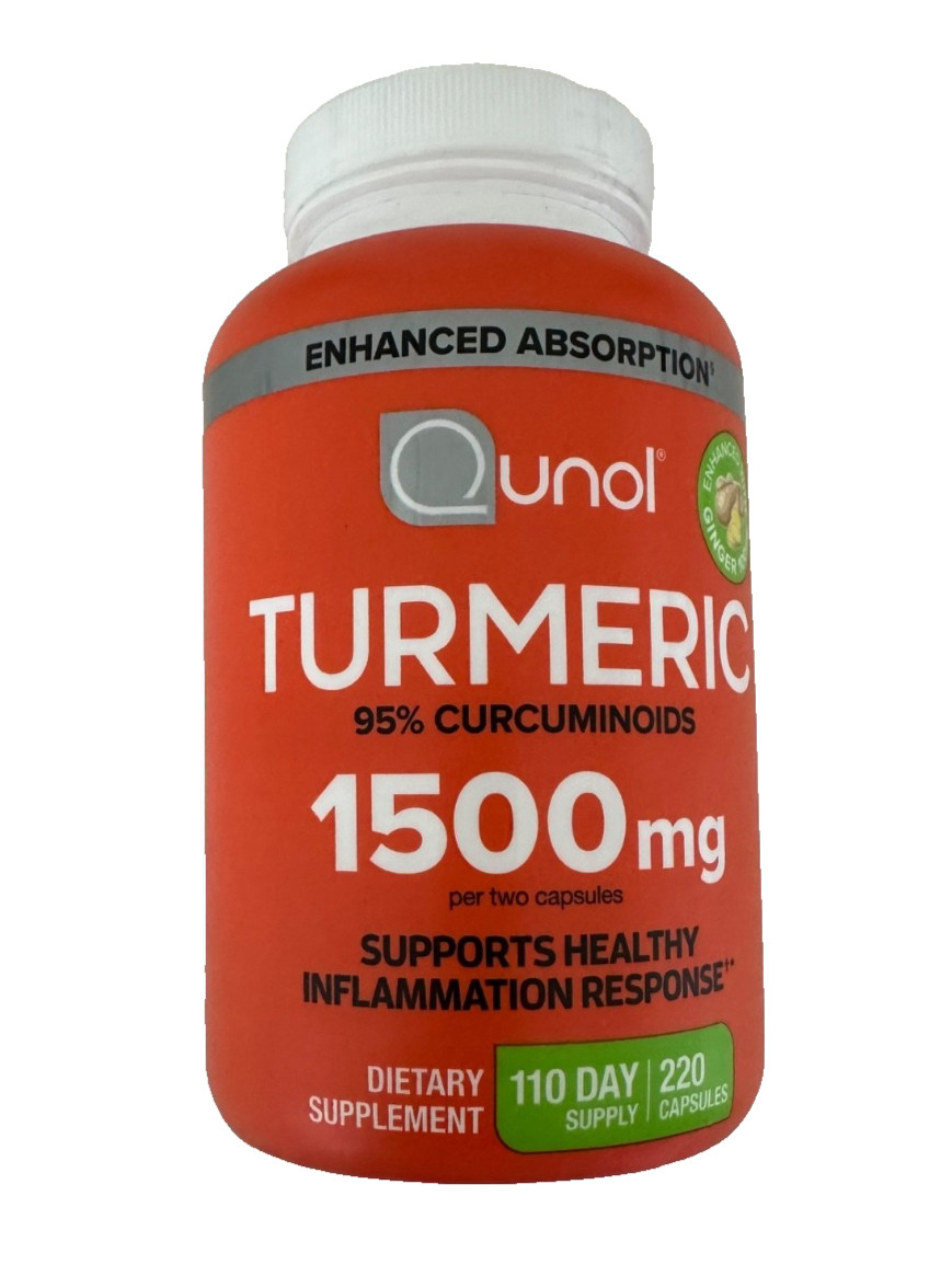 Qunol Turmeric (95%Curcuminoids) 1500 mg+Ginger+Black Pepper 220Caps EXP 02/2028