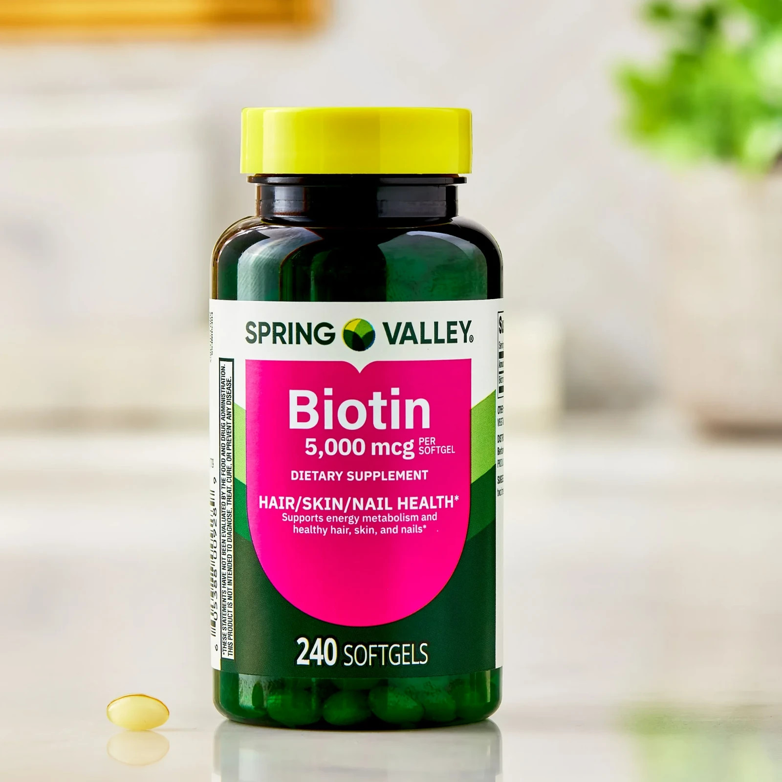 Spring Valley Biotin 5000 mcg Softgels, Hair Skin & Nails Support, 240 Count