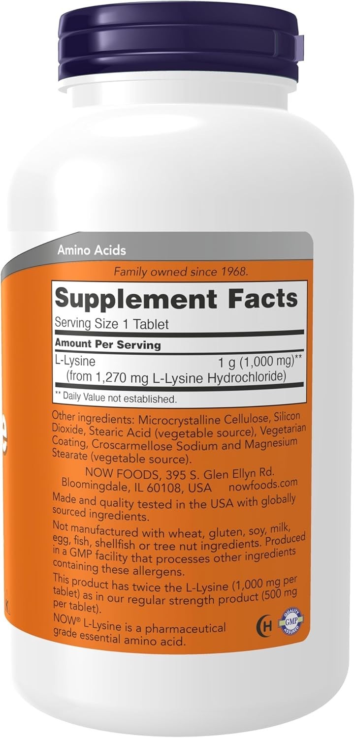 NOW Foods L-Lysine Double Strength 1000mg Tablets – 100 Count