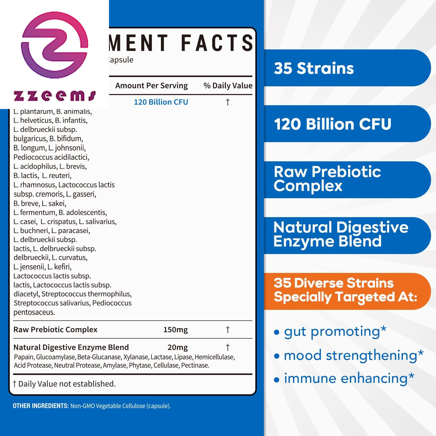 Probiotics 120 Billion CFU, Probiotics for Men & Women, Prebiotics + Digestive E
