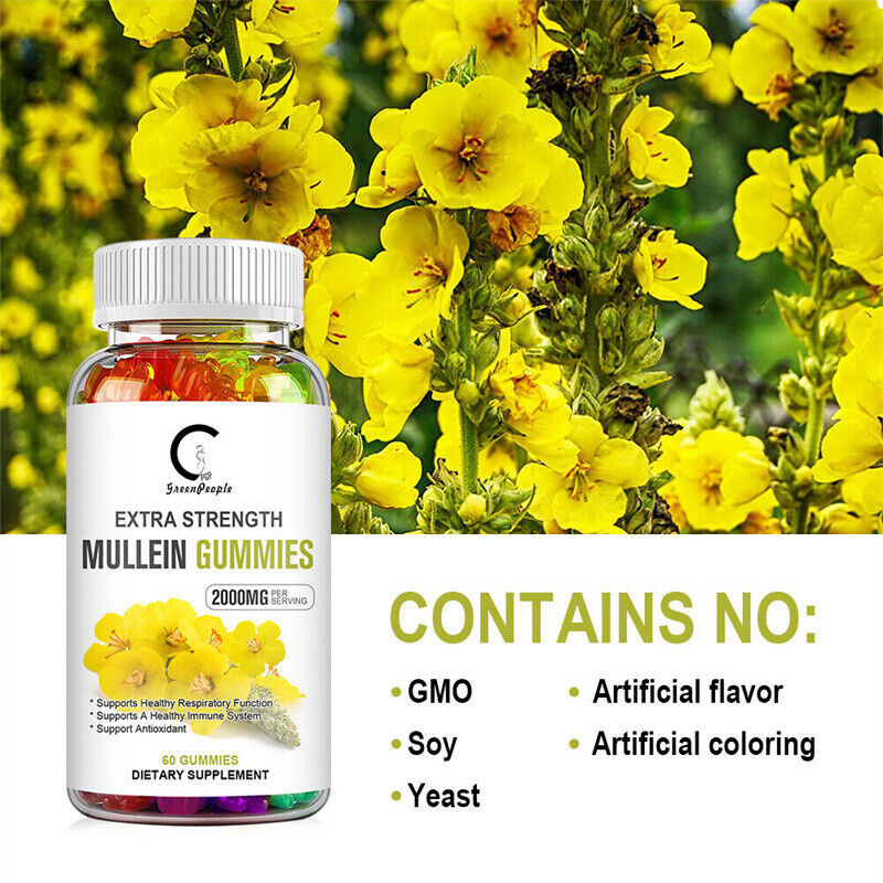 3pcs Organic Mullein Leaf Gummies 60PCS 2000mg,Herbal Natural Dietary Supplement