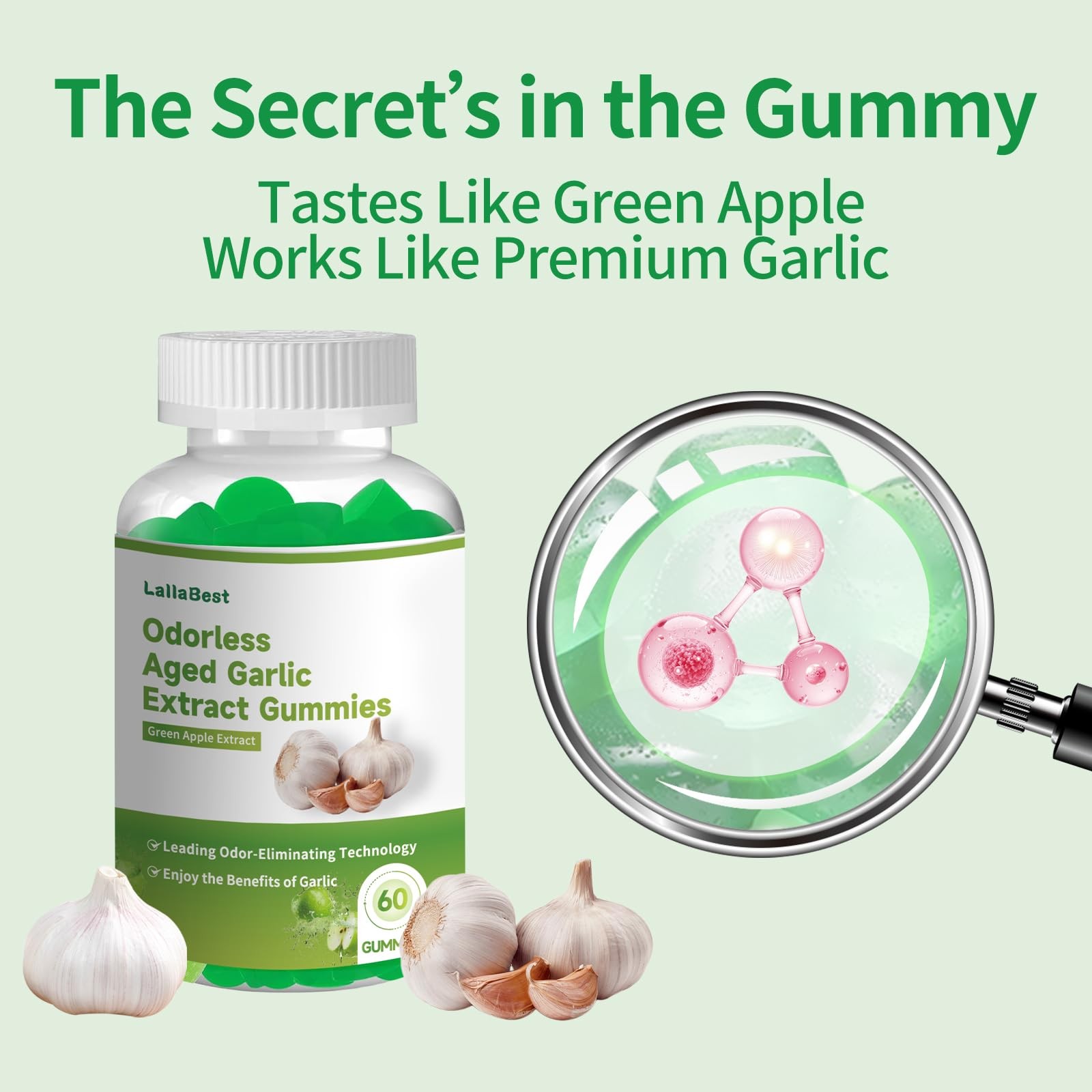 Odorless Aged Garlic Extract Gummies,7500mg Garlic,2 Years Aged Garlic Extract,G