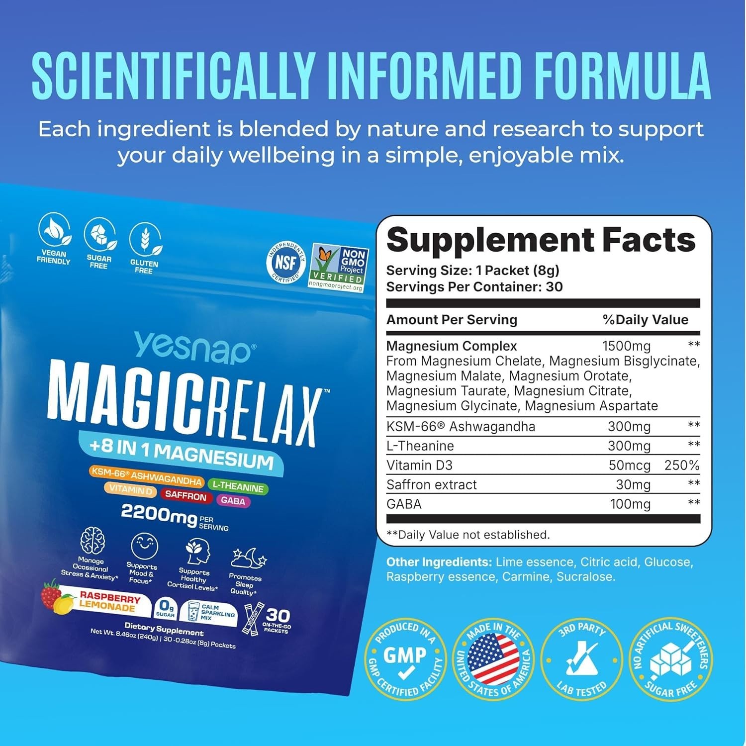 Value!! -MAGICRELAX Calming Sparking Mix 8-in-1 Magnesium KSM-66 Ashwagandha ..