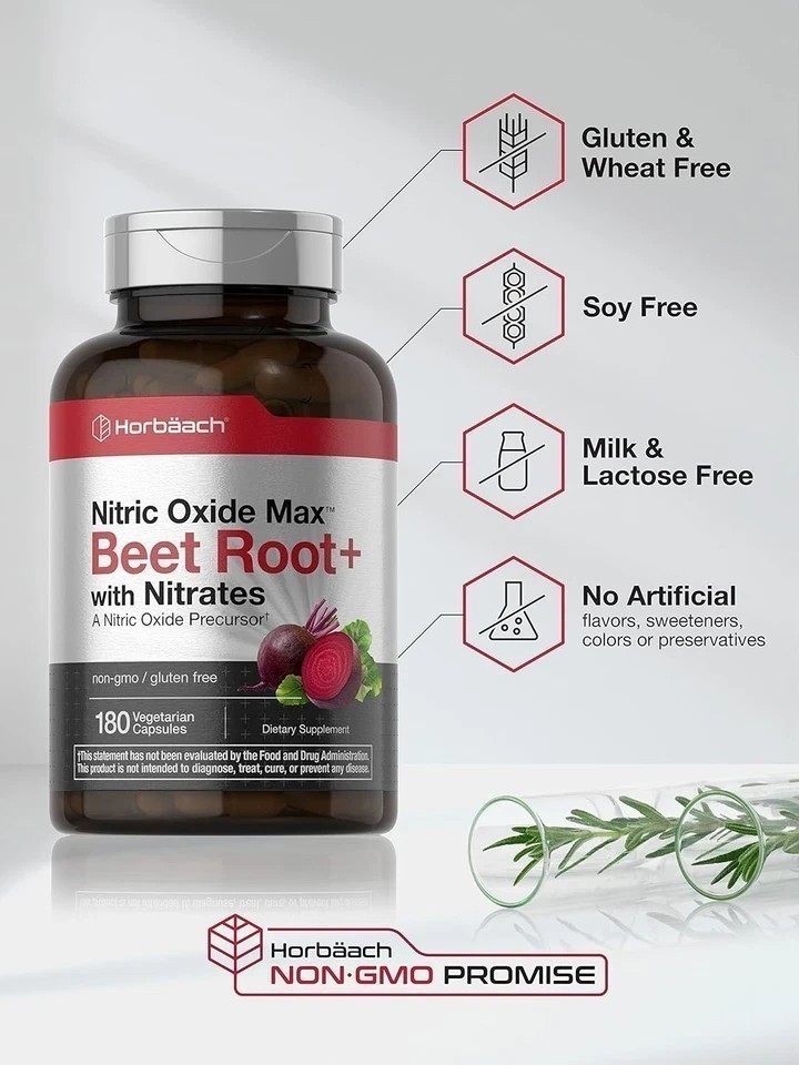 NEW Nitric Oxide Beet Root Capsules | With Nitrates | 180 Count | by Horbaach