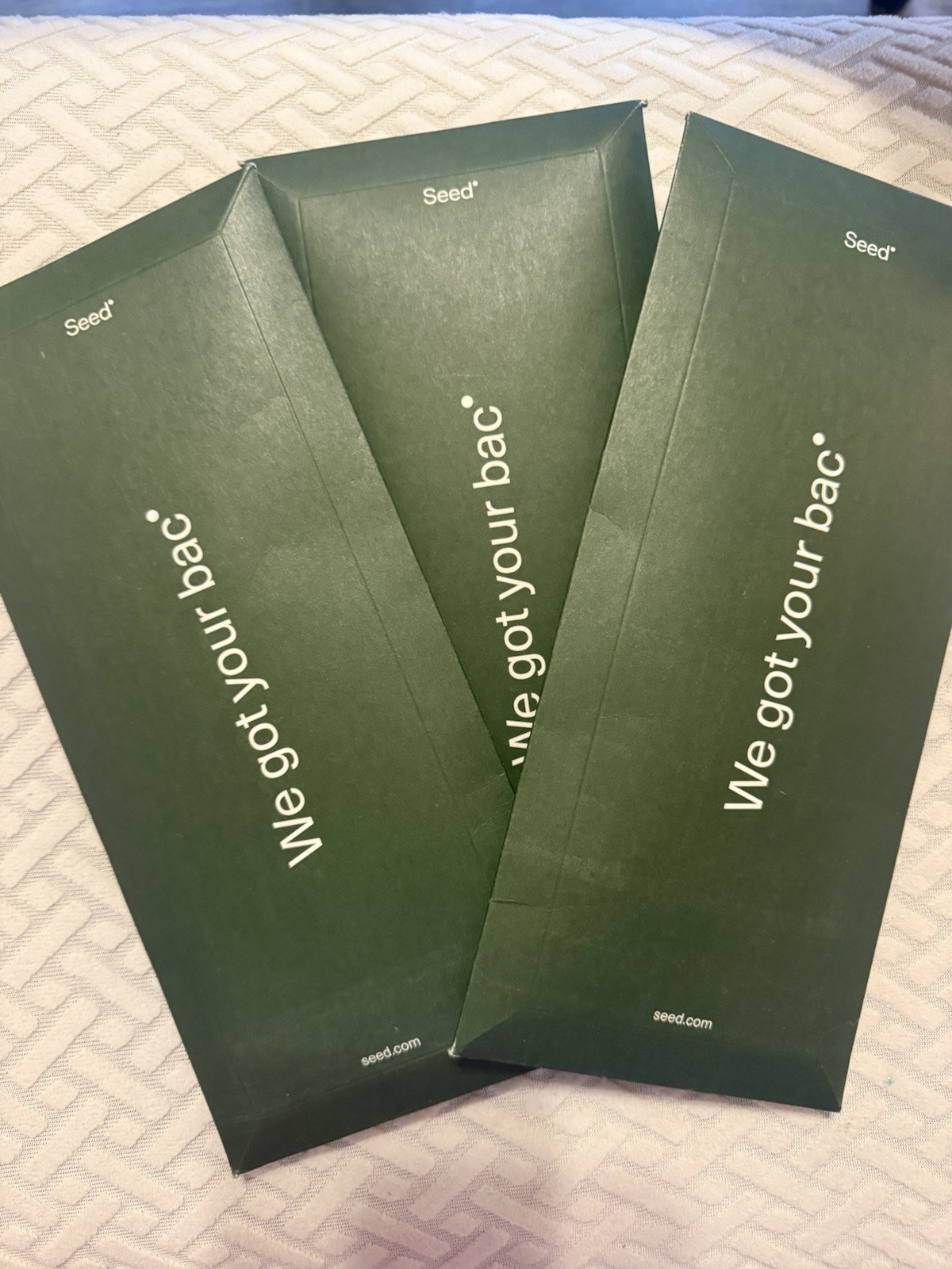 Seed ‘We Got Your Bac’ Vitamin Supplement Packets & Branded Envelopes