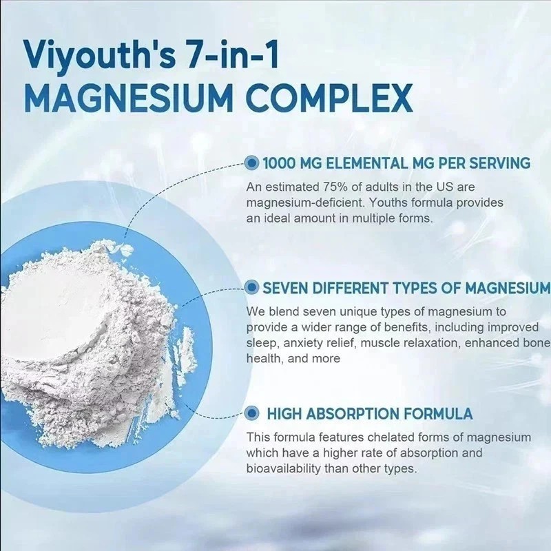 3PCS Viyouth Magnesium 7 Complex Capsules 60 Count Sleep Support Bone Health