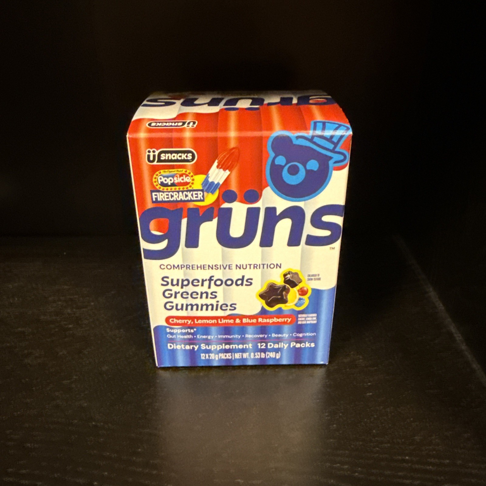 Grüns Limited Time Flavor Firecracker Sugar-Free Adult Greens – 240g/12 Servings
