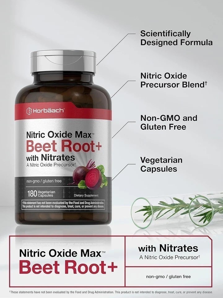 NEW Nitric Oxide Beet Root Capsules | With Nitrates | 180 Count | by Horbaach