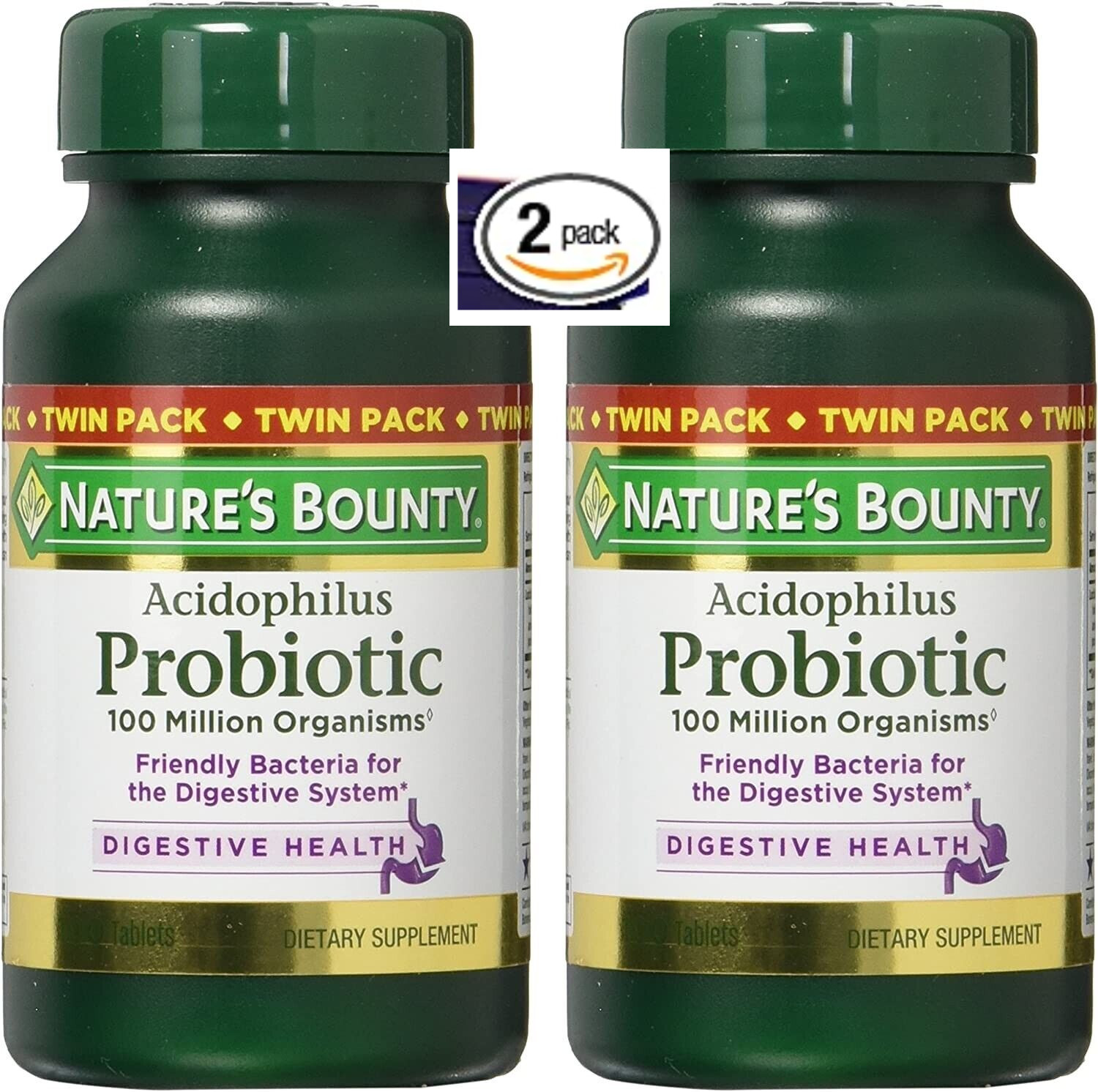 2 Pack Probiotic Acidophilus 100 Million Cfu 200 Tabs (2×100) Vegetarian Exp2025