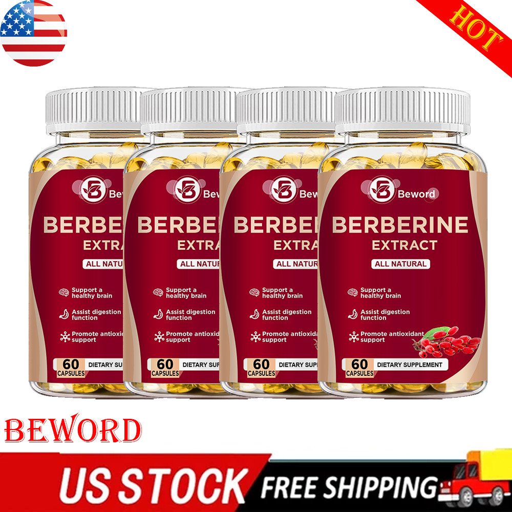 4 Packs Berberine 1200mg High Absorption For Blood Sugar Immune 3 Months Supply-